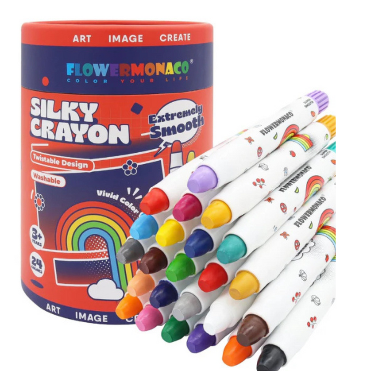 Flower Monaco Silky Crayon Set – 24 Vibrant Colors for Kids Flower Monaco, silky crayons Kenya, crayons for kids Nairobi, crayons for kids 3 years and up, washable crayons, 3 in 1 crayons