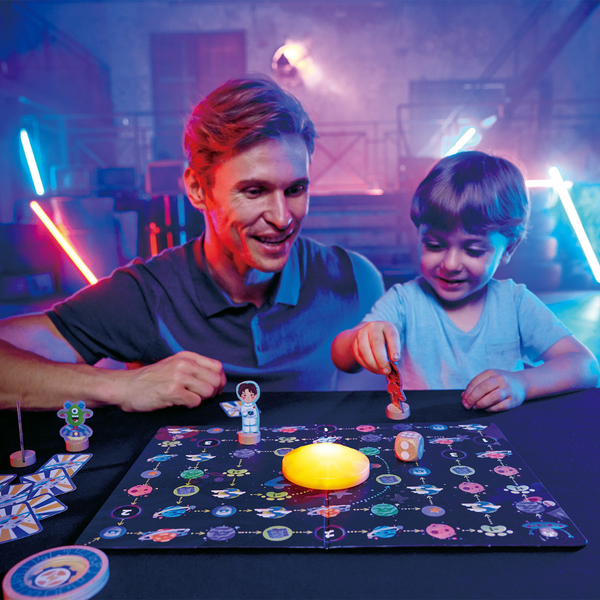 Kids playing Hape Star Seekers – space themed board game Kenya