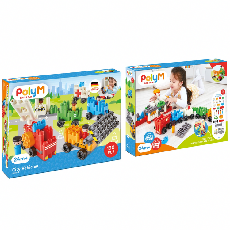 PolyM City Vehicles - building blocks for 24 months + CHEZA PLUS
