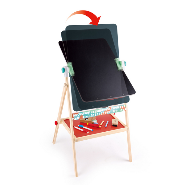 Hape Flip Flat Easel Foldable Double-Sided Free Standing Blackboard & Whiteboard With Chalks, Markers Age 3 years & above CHEZA PLUS, easel for kids Kenya, painting kit, magnet board, black board, arts & crafts for kids in Kenya