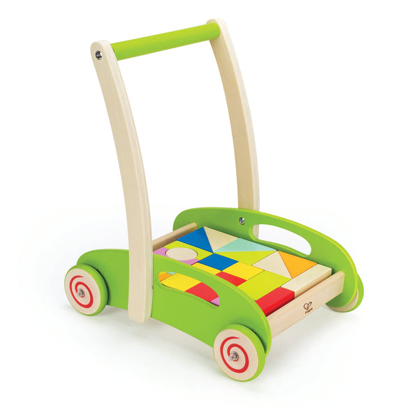 Hape Block and Roll Hape, Hape Block and Roll Cart – Wooden Baby Walker with Colourful Blocks in Kenya, Close-up of Hape E0371 wooden baby walker with 20 colourful blocks