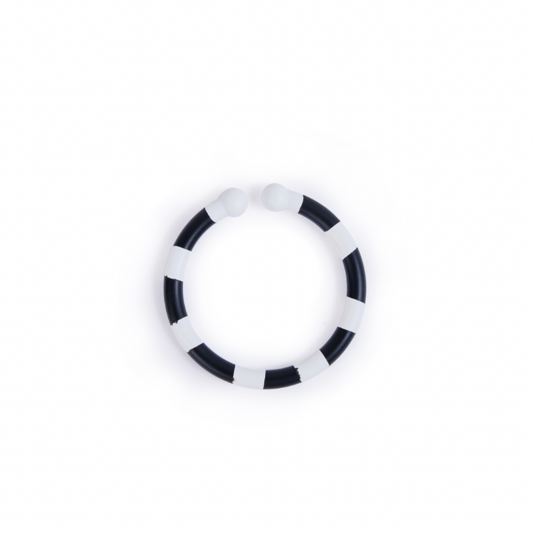 Black and white striped ring on a white background