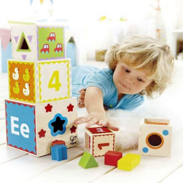 Pyramid of Play Wooden Toddler Wooden Nesting Blocks Set Hape