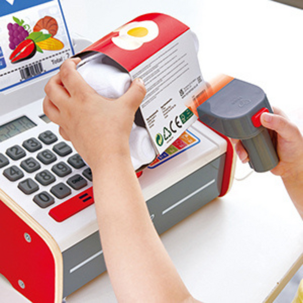 role play kids toys toy till cash register for childrens shop wooden tills with scanner shopping children  hape toys cheza plus educational toys wooden toys kenya