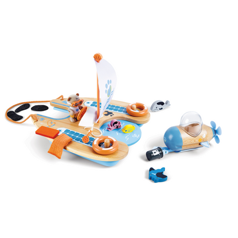 Ben's Eco Catamaran Hape, role play toy, sustainability, wooden toys kenya, ocean toy, toys for 3 years old kids toys kenya 