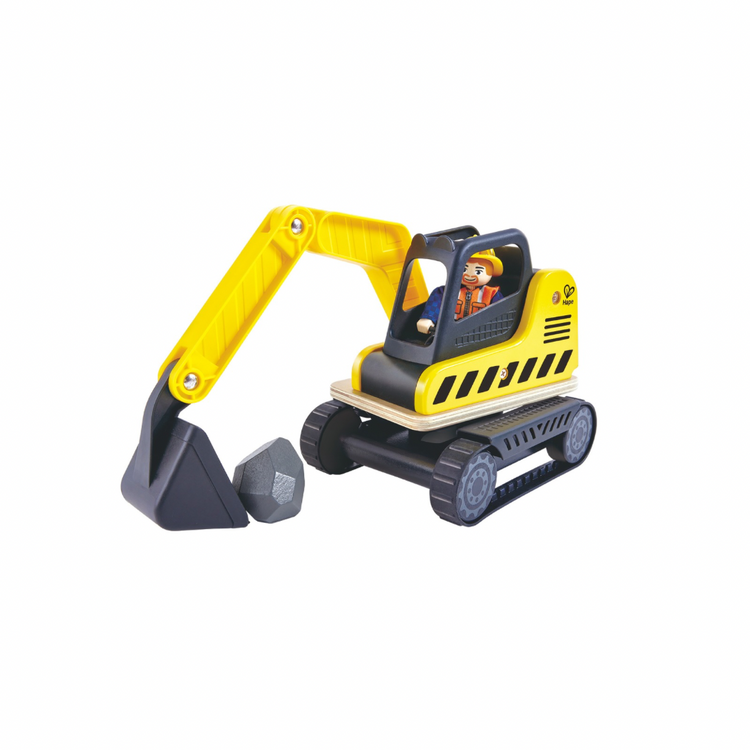 Hape Dig ’N Dump Excavator toy with worker – Cheza Plus Kenya