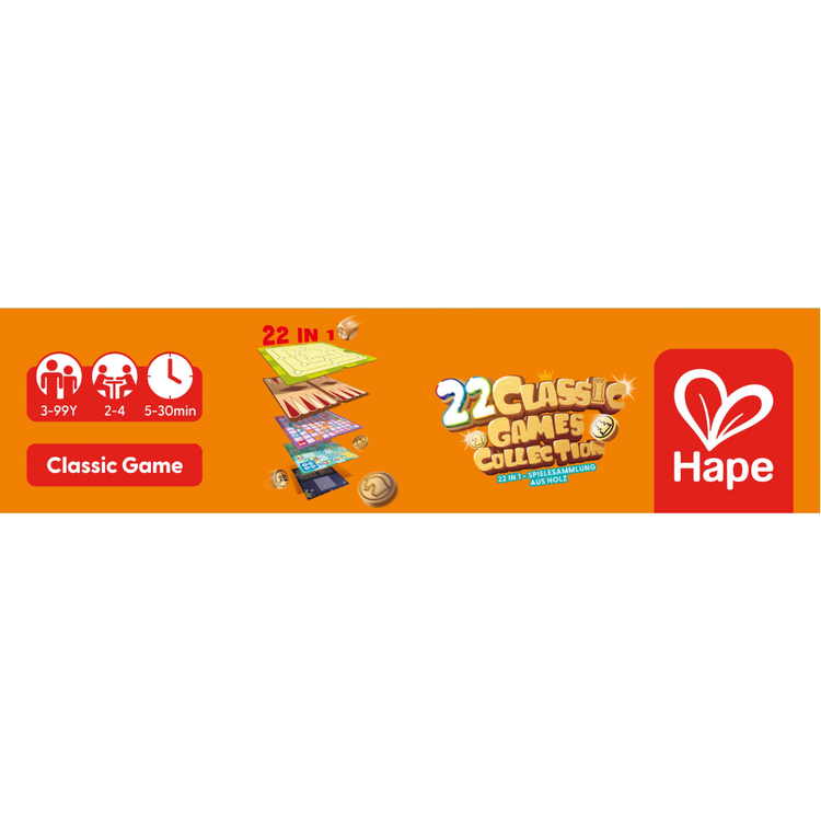 Hape 22 Classic Games Collection – 251-Piece Family Game Set CHEZA PLUS