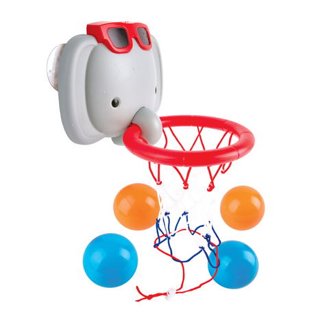 baby toddler kid child shoot bath time toy activity sports basketball hoop net elephant water washing balls throw hand eye coordination developmental motor skills muscle memory balls colorful animal suction cup fun play safe sturdy 18 months 1 year older