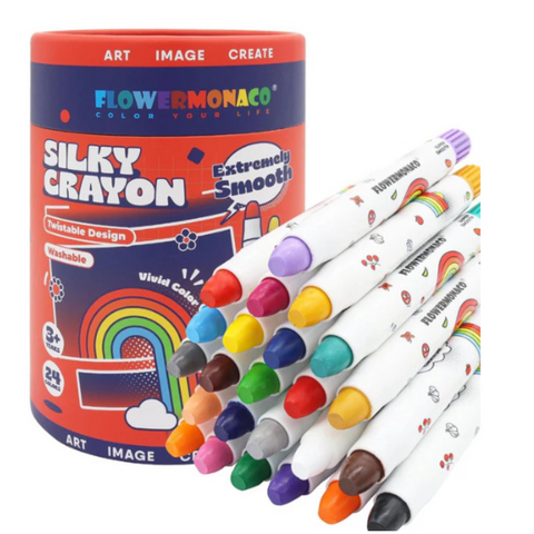 Flower Monaco Silky Crayon Set – 24 Vibrant Colors for Kids Flower Monaco, silky crayons Kenya, crayons for kids Nairobi, crayons for kids 3 years and up, washable crayons, 3 in 1 crayons 