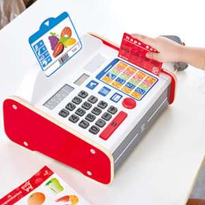 role play kids toys toy till cash register for childrens shop wooden tills with scanner shopping children  hape toys cheza plus educational toys wooden toys kenya 