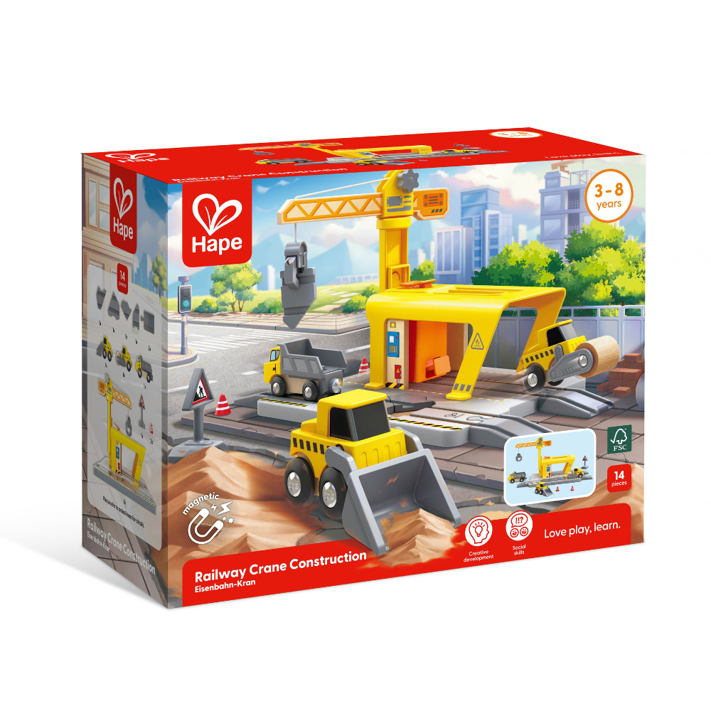 Hape Railway Crane Construction – 14-Piece Train & Construction Set CHEZA PLUS