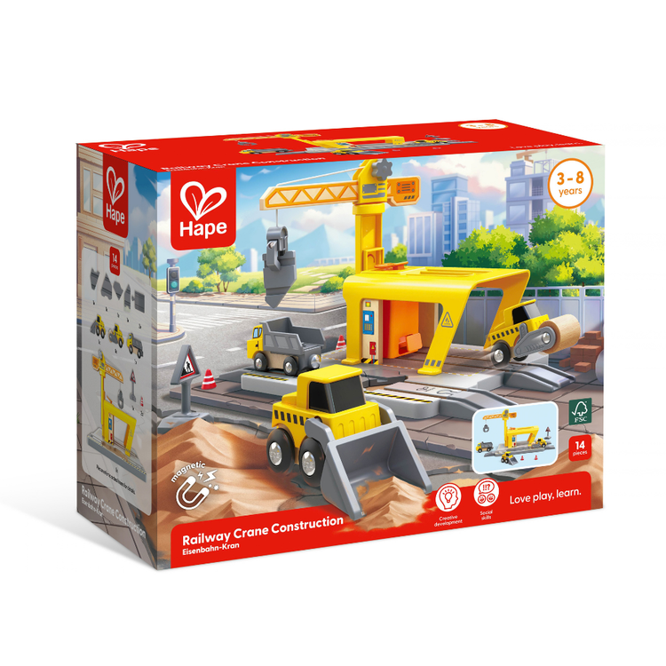 Hape Railway Crane Construction – 14-Piece Train & Construction Set CHEZA PLUS