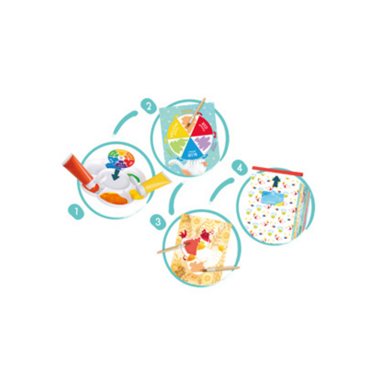 art hape kid kids paint painting brush kit supplies set children childrens child toddler development creative creativity imagination activity activities birthday gift toy color non toxic non-toxic safe washable paints colors mix wheel