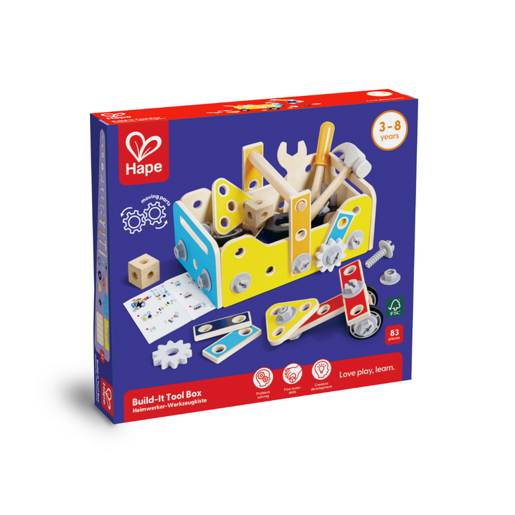 Build-It Tool Box Hape, kids tool box set, tool box set kenya for kids, toy tool set, tool kit box kids, wooden tool box kids, tool box kids, wooden tool box, tool box toddler, tool box toy set, tool box kenya, Hape toys Kenya, wooden toys, educational construction toys, online toy shop Kenya, Montessori toys, home schooling, German toys