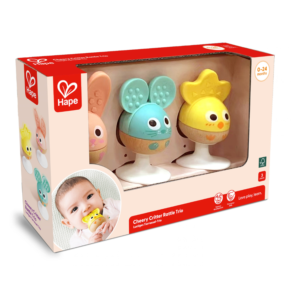 Hape Cheery Critter Rattle Trio - baby rattle toy CHEZA PLUS