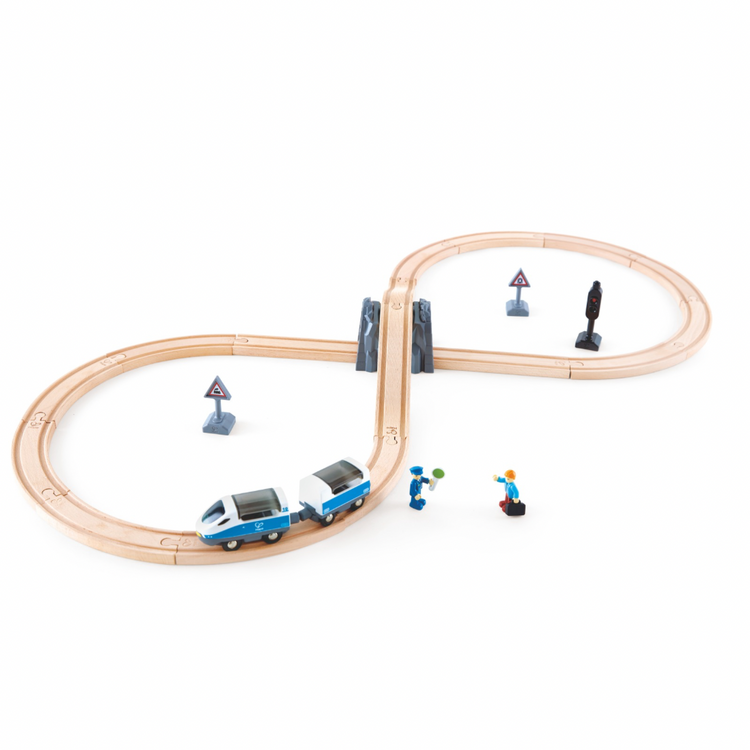 Passenger Train Set Hape, Hape Passenger Train Set E3729 – Complete wooden train toy set with tracks, train, and accessories for kids
