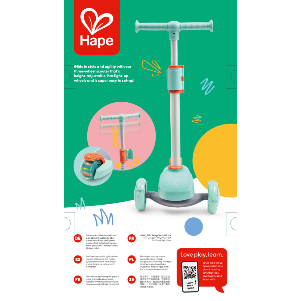 Hape Lean ’n Glide Kick Scooter – Light-Up 3-Wheel Scooter CHEZA PLUS