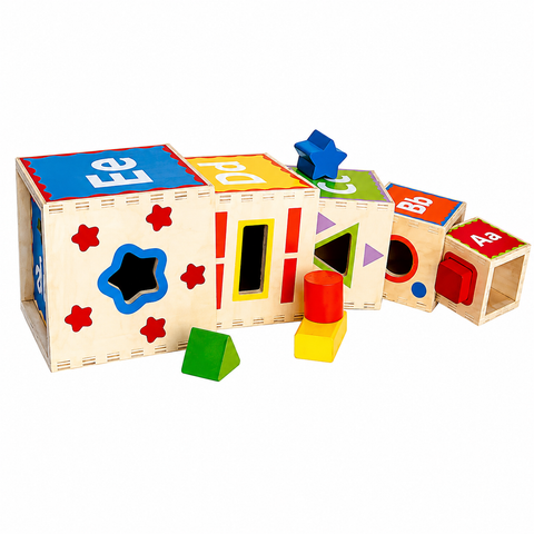 Hape Pyramid of Play wooden stacking blocks and shape sorter toy for toddlers