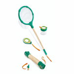 Hape 4 in 1 Nature Exploaration Set CHEZA PLUS, Close-up of the exploration set laid out – showing the magnifying glass, compass, mirror, and whistl

