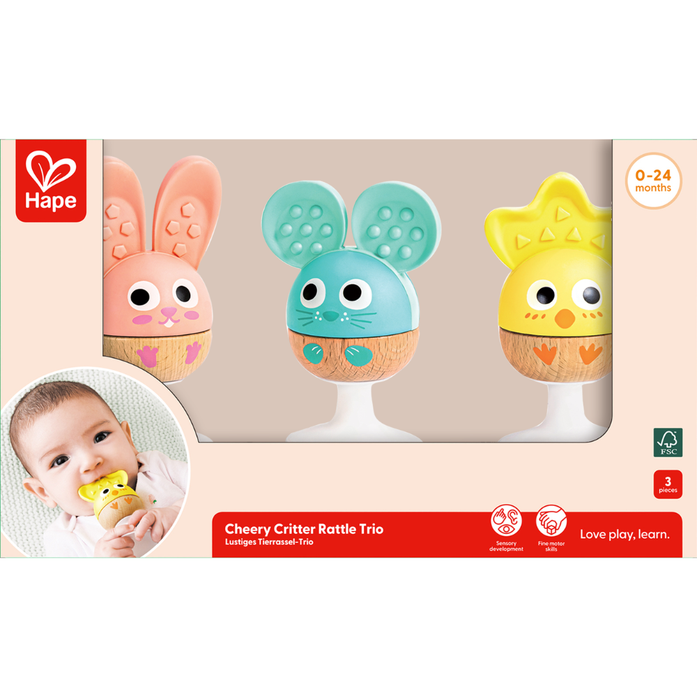 Hape Cheery Critter Rattle Trio - baby rattle toy CHEZA PLUS
