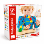 Front view of the Hape Double Bubble Wooden Bead Maze toy packaging showing the educational toy for babies aged 6 months and above available at cheza plus Nairobi 