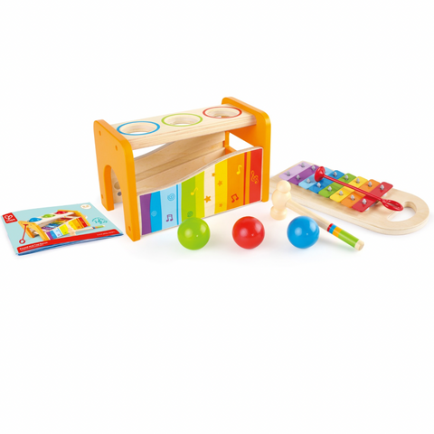Hape Pound and Tap Bench – colorful wooden xylophone toy with balls for toddlers, available at Cheza Plus Kenya.