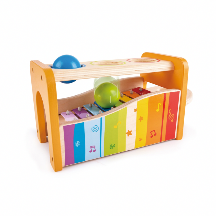 Hape Pound and Tap Bench xylophone keyboard pulled out for solo play – fun musical toy from Cheza Plus Nairobi.