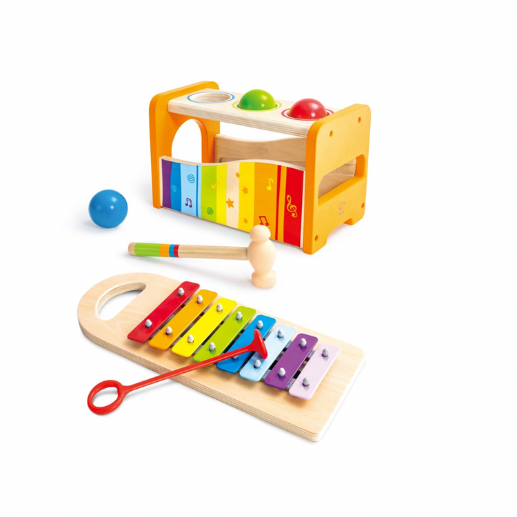 Hape Pound and Tap Bench – colorful wooden xylophone toy with balls for toddlers, available at Cheza Plus Kenya.