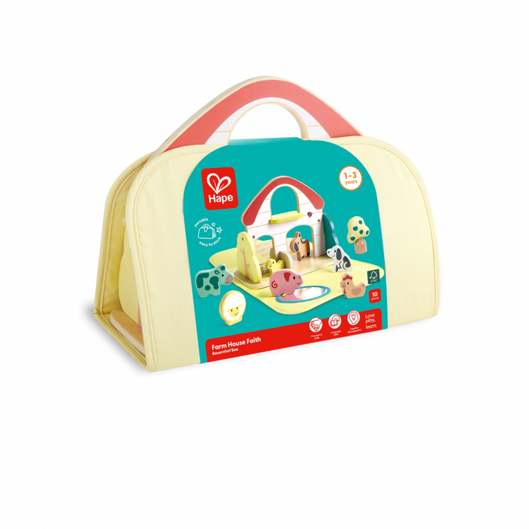 Hape Farm House Faith toy set packaging – wooden educational toy available in Kenya. Available at cheza plus 