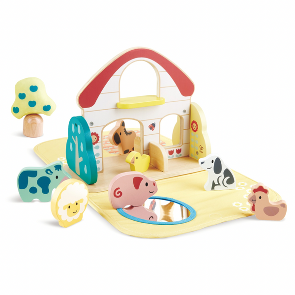 Hape wooden farm house toy set with barn, animals, and accessories – kids educational toy in Kenya.