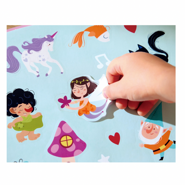 Close-up of Hape Enchanted Travel Foil Art Kit showing shiny foil sheets and illustrated templates, sold by Cheza Plus Nairobi.