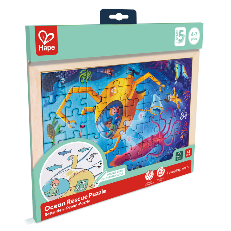 Hape Ocean Rescue 48pc Double-Sided Coloring Jigsaw Puzzle CHEZA PLUS