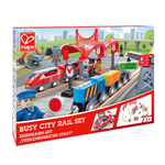 Wooden train set with city accessories for kids play