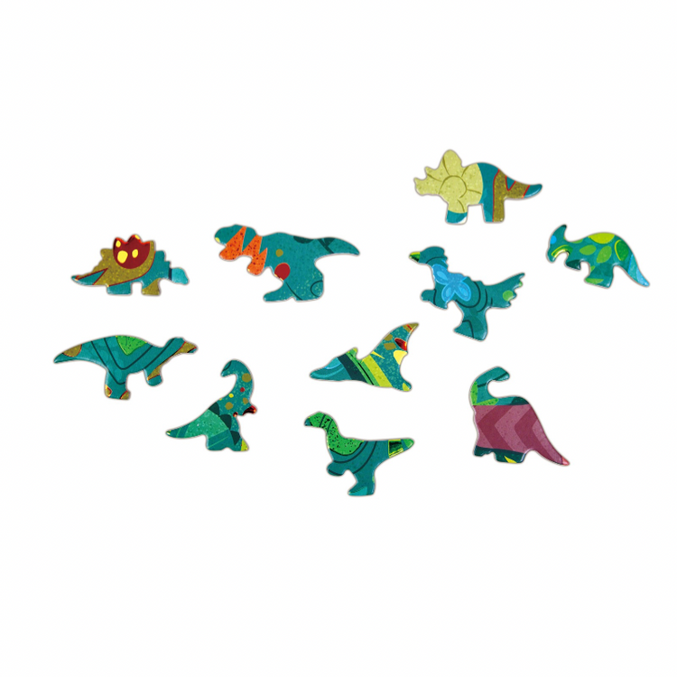 Close up shimmer effect dinosaur puzzle pieces