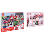 Kids train track layout with Hape city rail set