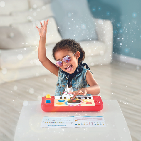 Hape DJ Mix & Spin Musical Toy for toddlers – interactive kids’ music toy with keyboard and DJ turntable, available at Cheza Plus Kenya.